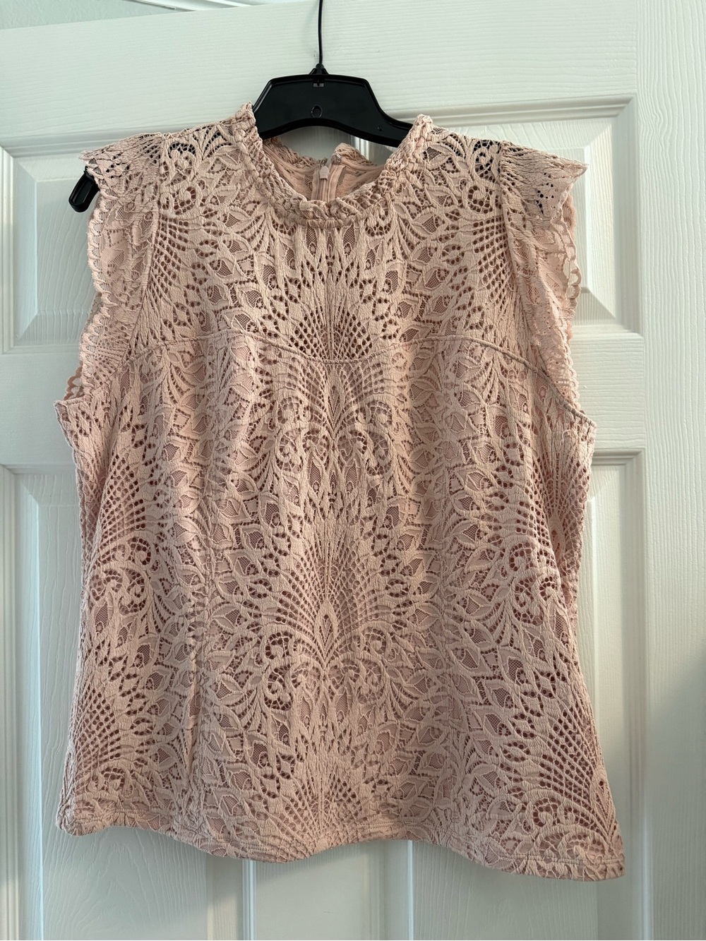 White House Black Market Blush Lace Mock-Neck Sleeveless Top